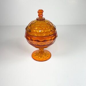 Vtg Viking Glass Orange Covered Candy Dish  8" Footed Candy Dish Retro Decor EUC